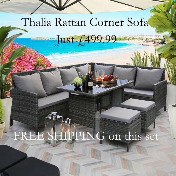 Thalia Rattan 8-Seater Corner Dining Sofa with Glass Table