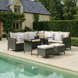 Thalia Rattan 8-Seater Corner Dining Sofa with Glass Table
