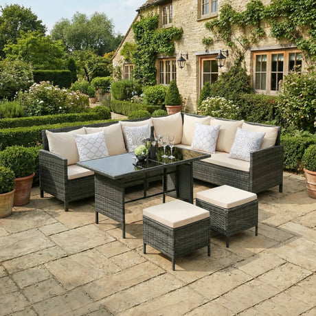 Thalia Corner Sofa Set - Glass Top with Extra Cushions