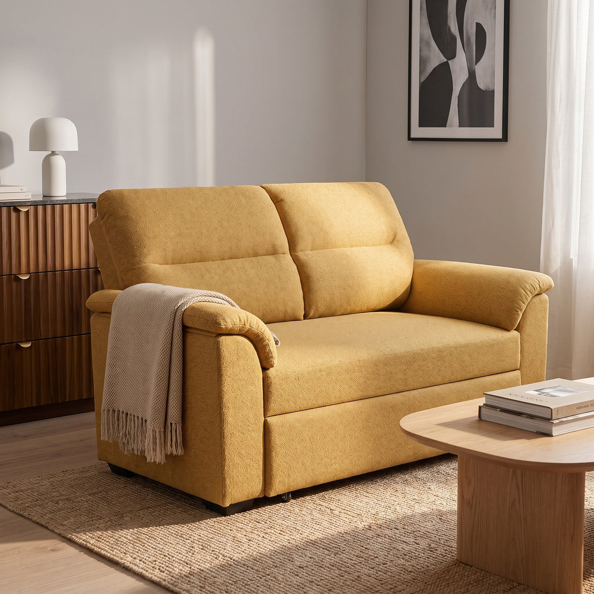 Tivoli 2 Seater Pull Out Sofa Bed Mustard Yellow