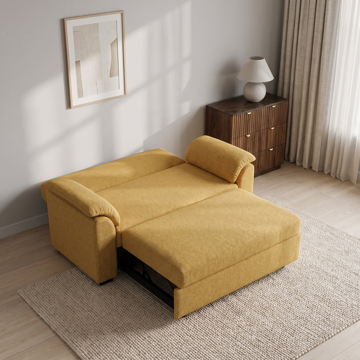 Tivoli 2 Seater Pull Out Sofa Bed Mustard Yellow