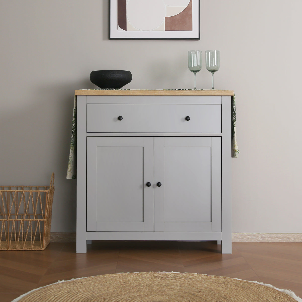 Wiltshire 2-Door Sideboard - Grey with Wooden Top