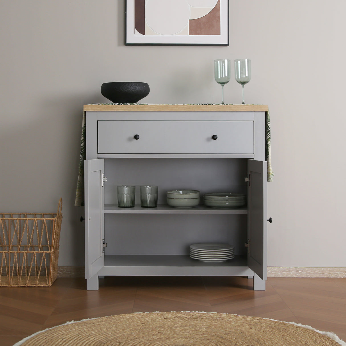 Wiltshire 2-Door Sideboard - Grey with Wooden Top