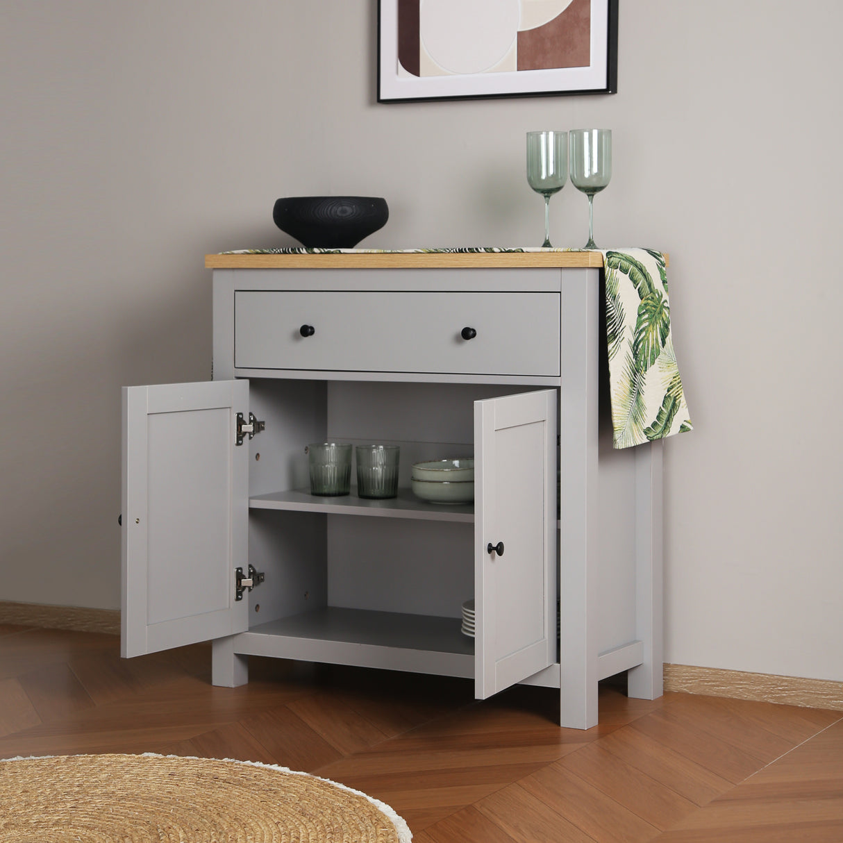 Wiltshire 2-Door Sideboard - Grey with Wooden Top