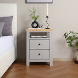 Wiltshire 2-Drawer Bedside Table - Grey with Wooden Top