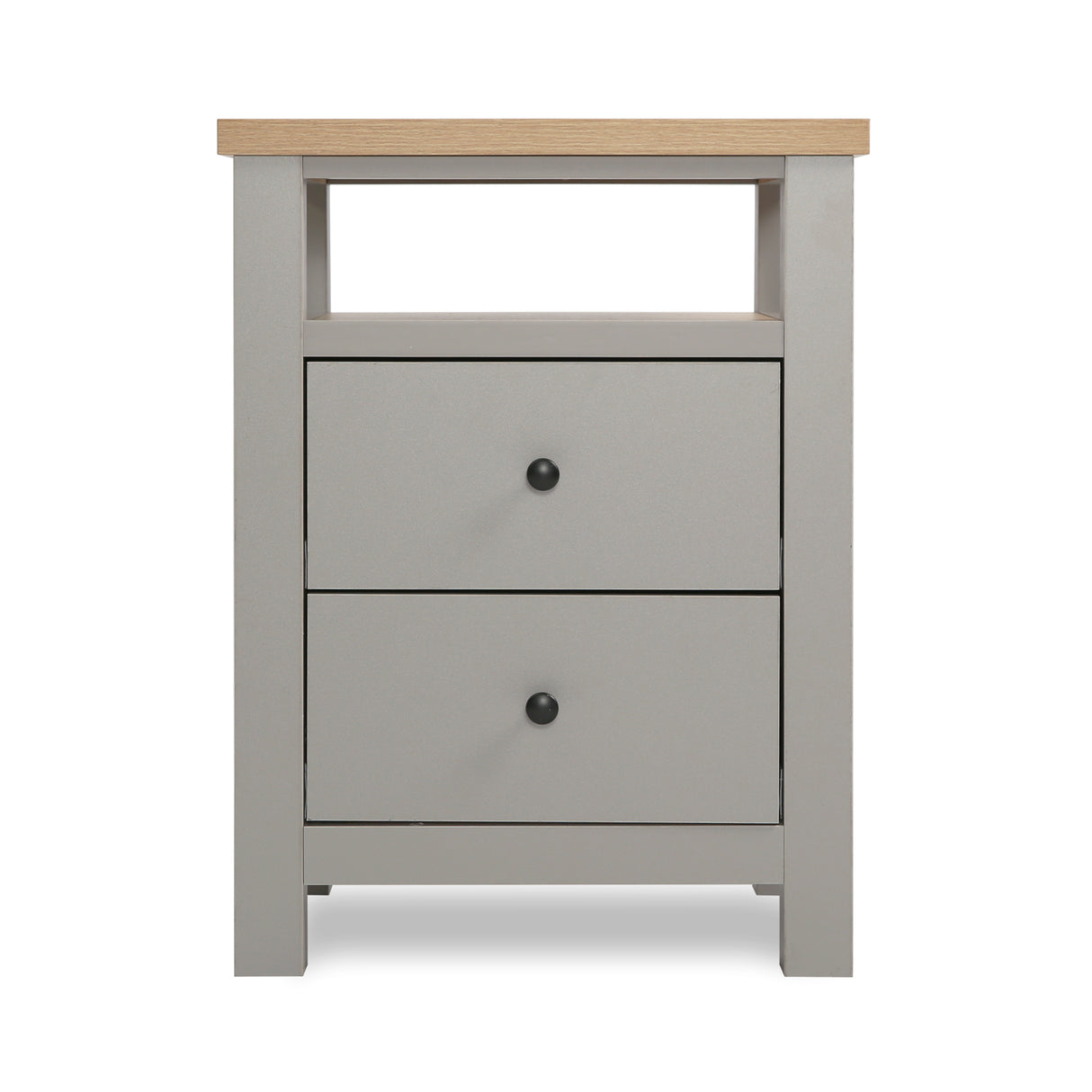 Wiltshire 2-Drawer Bedside Table - Grey with Wooden Top