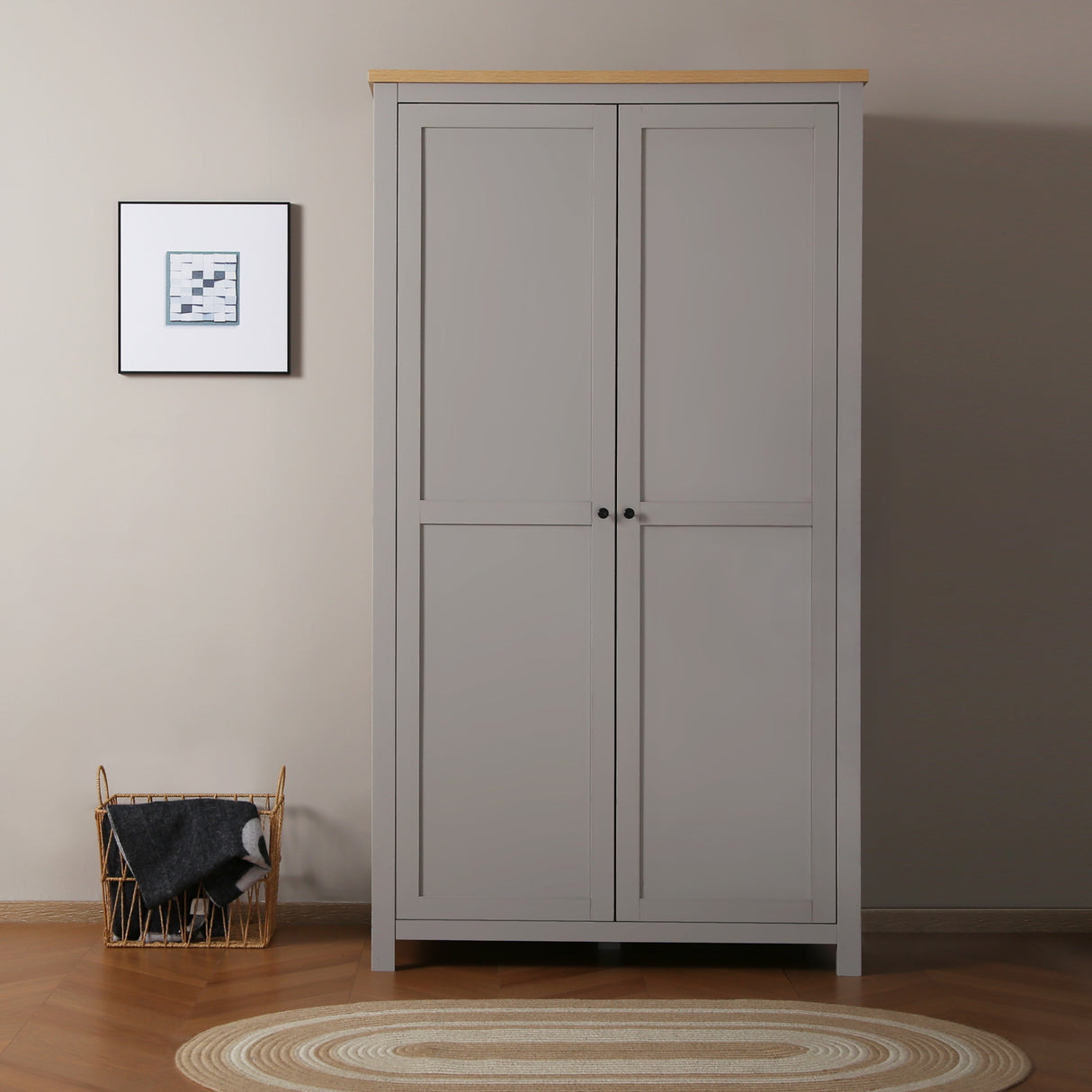 Wiltshire - Double Wardrobe - Grey with Wood-effect Top