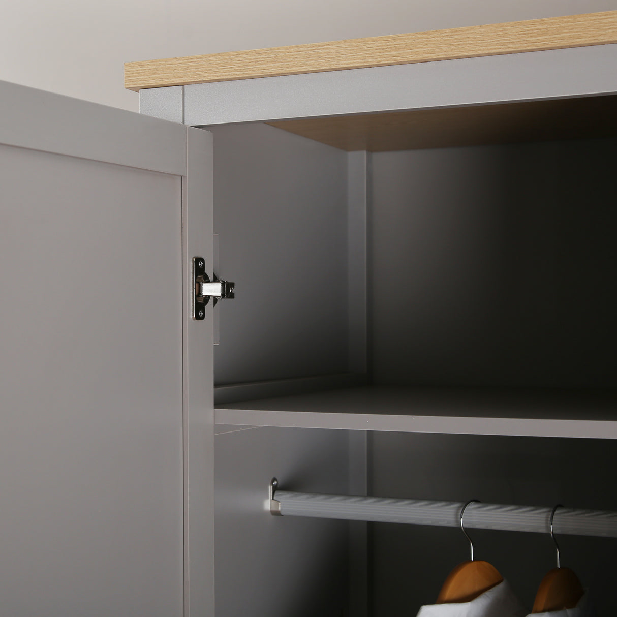 Wiltshire - Double Wardrobe - Grey with Wood-effect Top