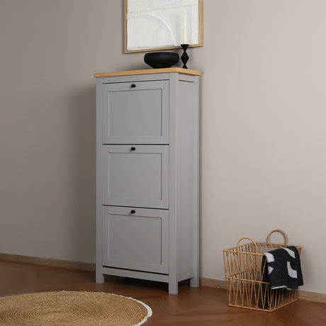 Wiltshire - Shoe Cabinet Storage - Grey with Wood-effect Top