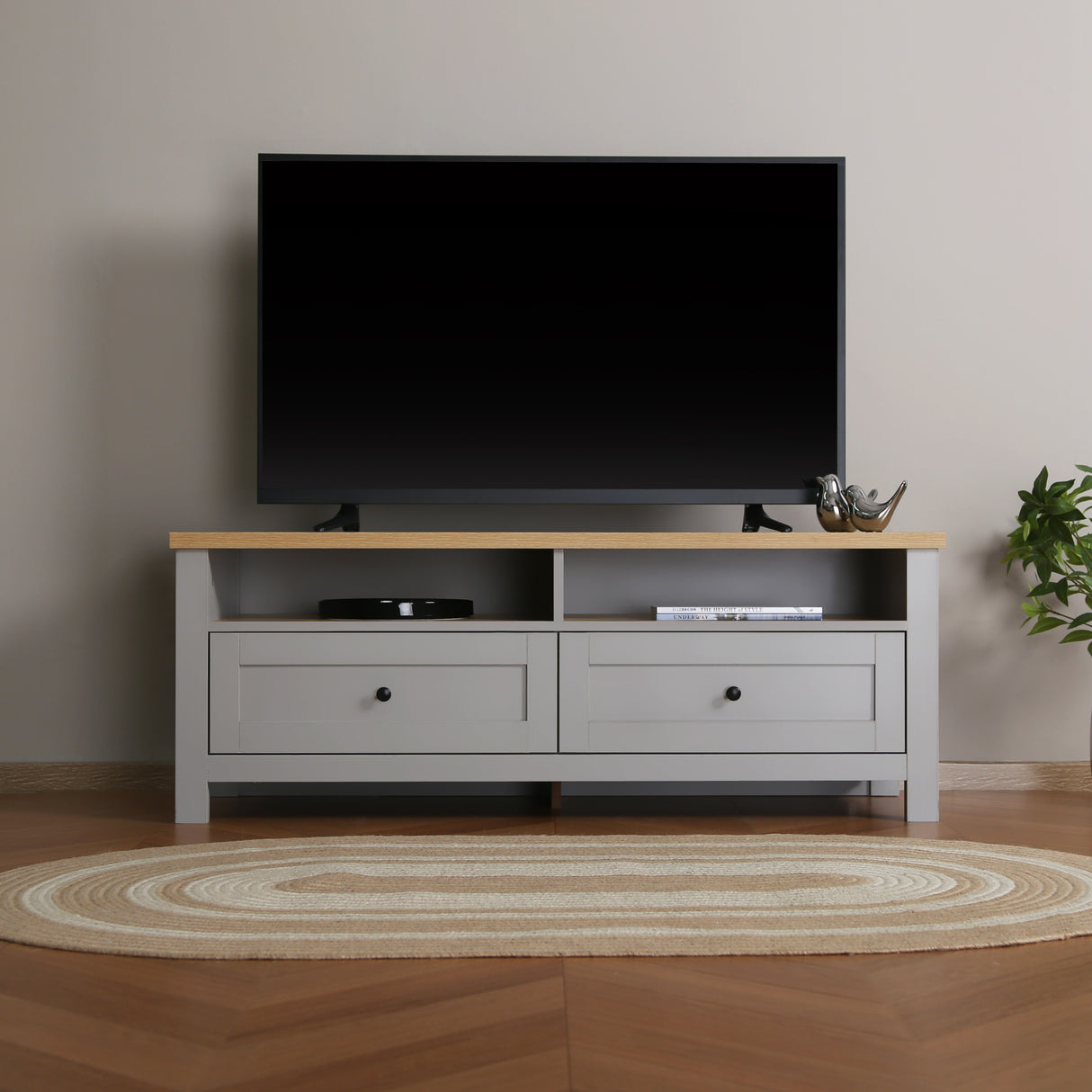 Wiltshire - TV Unit with Wooden Top - Grey