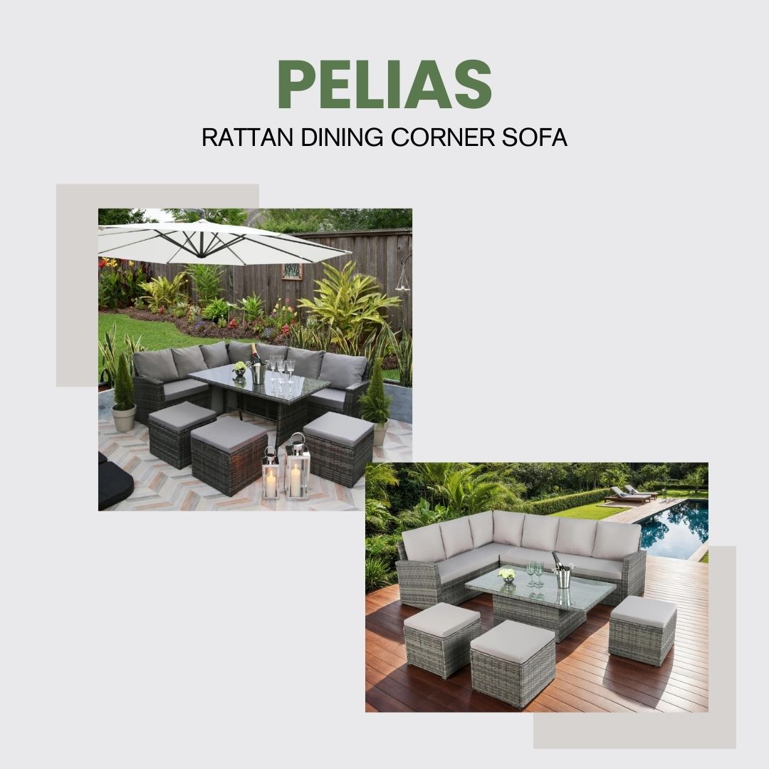 Pelias - Rattan Corner Sofa & Dining Set - 8 Seater