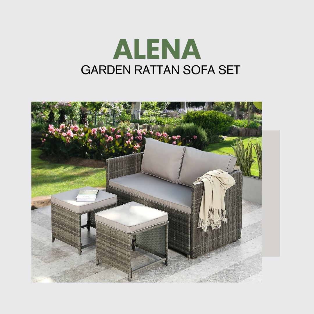 Alena 2-seater Garden Rattan Sofa Set - Convertible into 4-seater