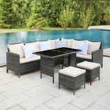 Thalia - Garden Corner Sofa Set with Cushions - 9 Seater Rattan Dining Set