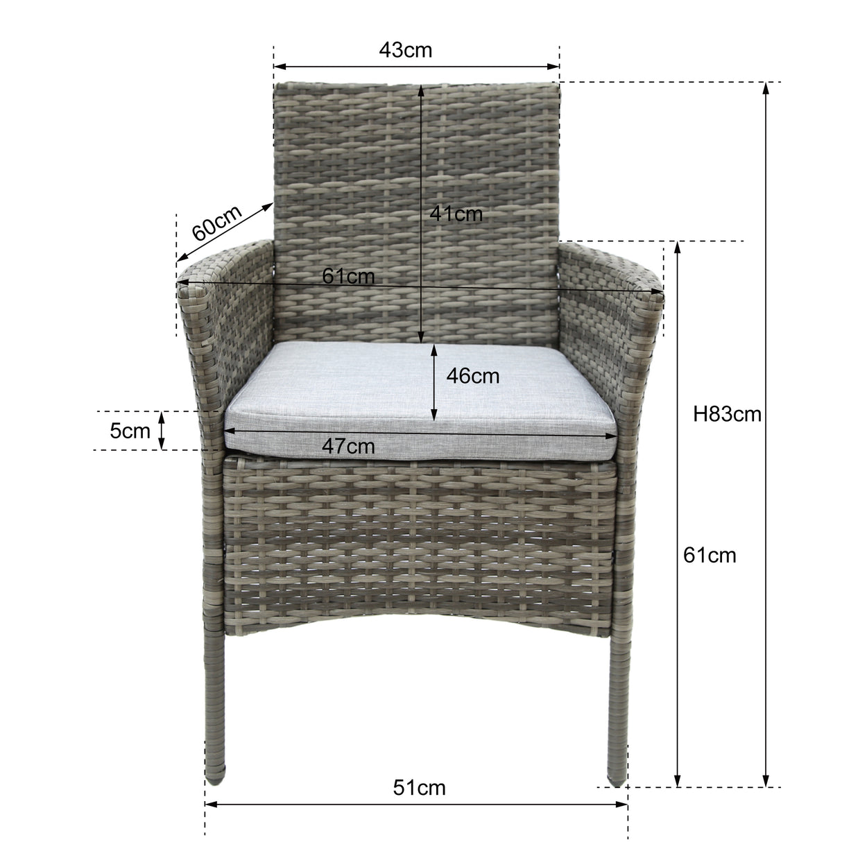 Judas 2-Seater Garden Bistro Set for Patio in Rattan