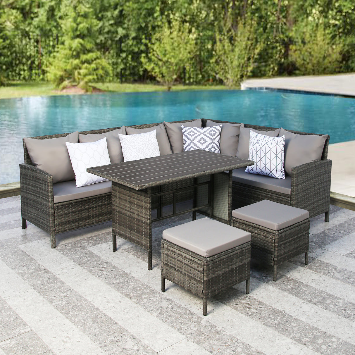 Thalia - Outdoor Corner Sofa Set with Cushions - 9 Seater Rattan Dining Set