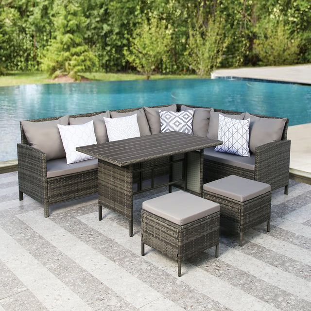 Thalia - Outdoor Corner Sofa Set with Cushions - 9 Seater Rattan Dining Set