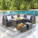 Thalia - Outdoor Corner Sofa Set with Cushions - 9 Seater Rattan Dining Set