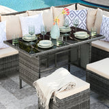 Thalia - Garden Corner Sofa Set with Cushions - 9 Seater Rattan Dining Set