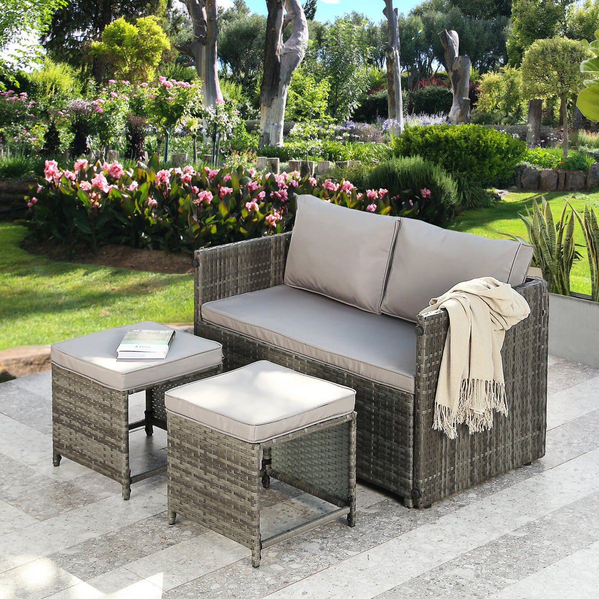 Alena 2-seater Garden Rattan Sofa Set - Convertible into 4-seater