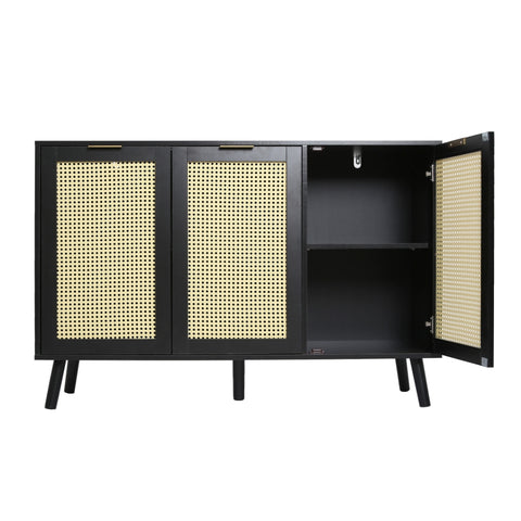 Craven - 3-door Sideboard with Cane Front - Black