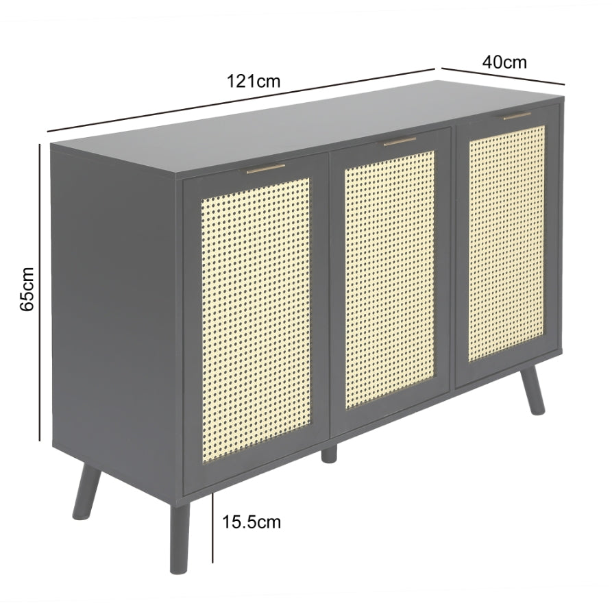 Craven - 3-door Sideboard with Cane Front - Black