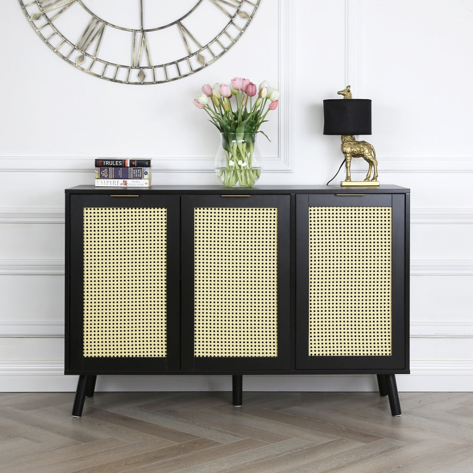 Craven - 3-door Sideboard with Cane Front - Black