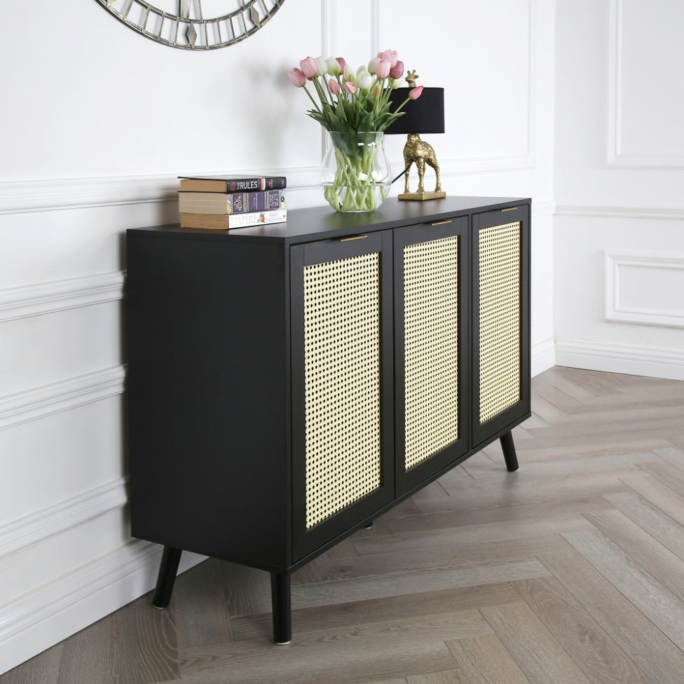 Craven - 3-door Sideboard with Cane Front - Black