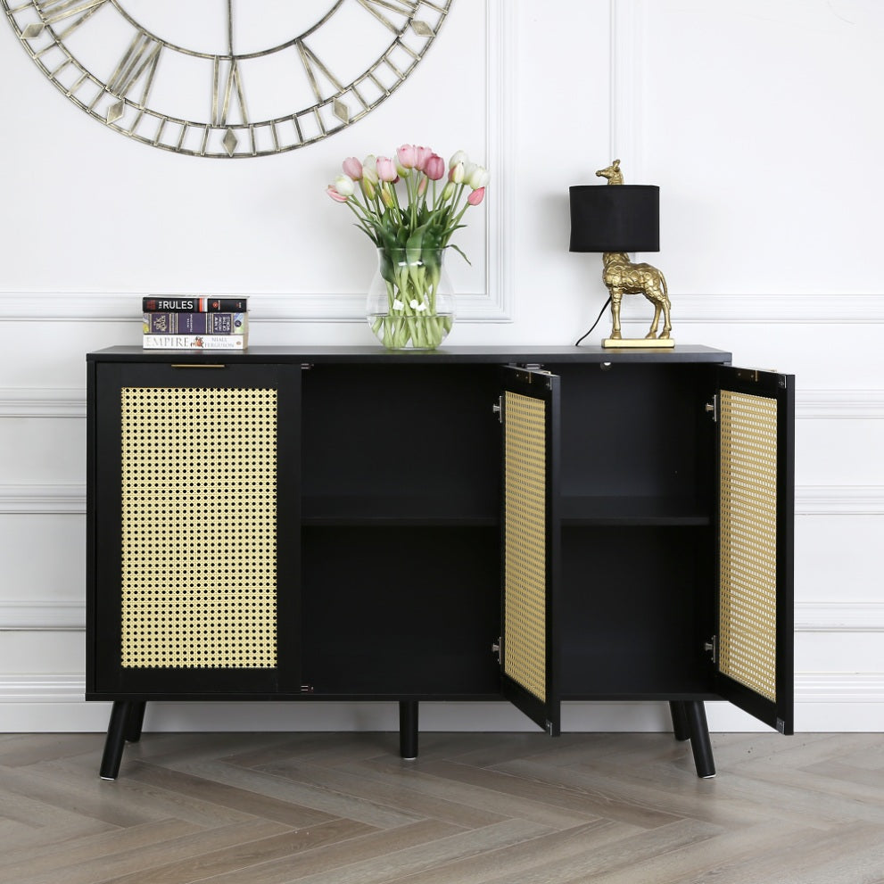 Craven - 3-door Sideboard with Cane Front - Black