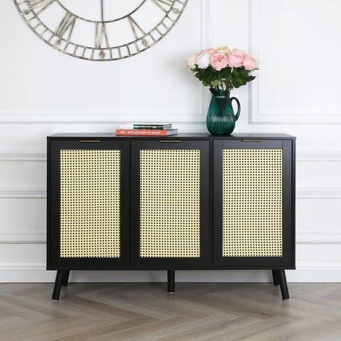 Craven - 3-door Sideboard with Cane Front - Black