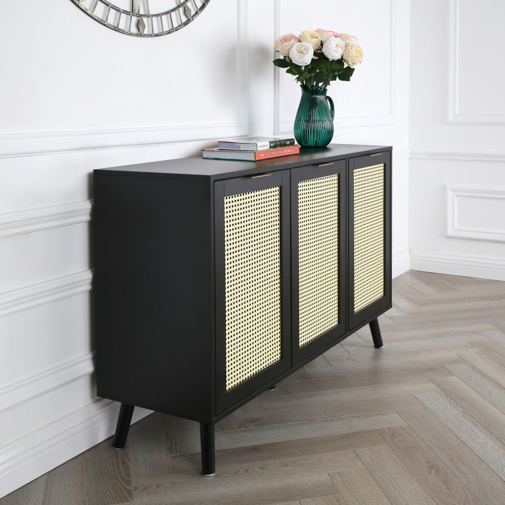 Craven - 3-door Sideboard with Cane Front - Black