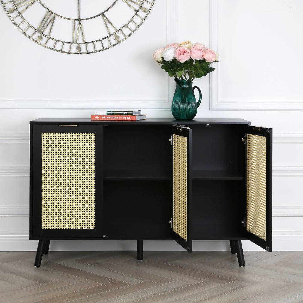 Craven - 3-door Sideboard with Cane Front - Black