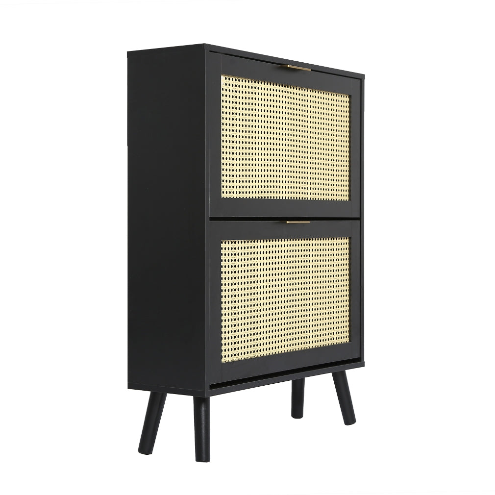 Craven - Shoe cabinet with Cane Front - Black