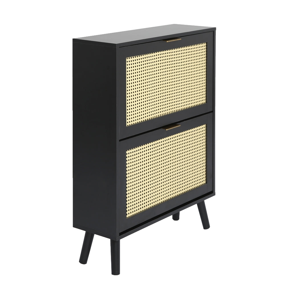 Craven - Shoe cabinet with Cane Front - Black