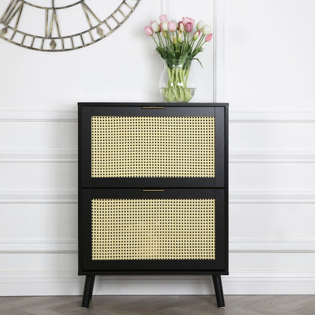 Craven - Shoe cabinet with Cane Front - Black