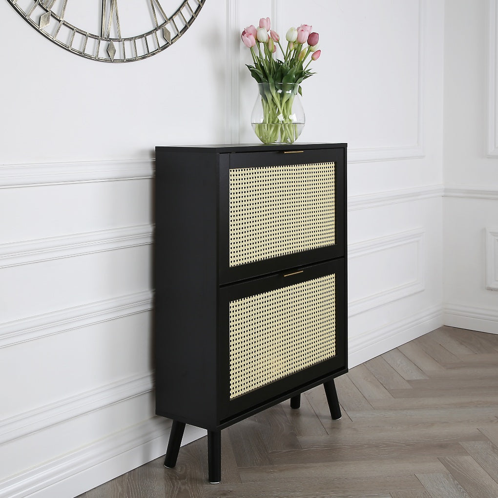 Craven - Shoe cabinet with Cane Front - Black