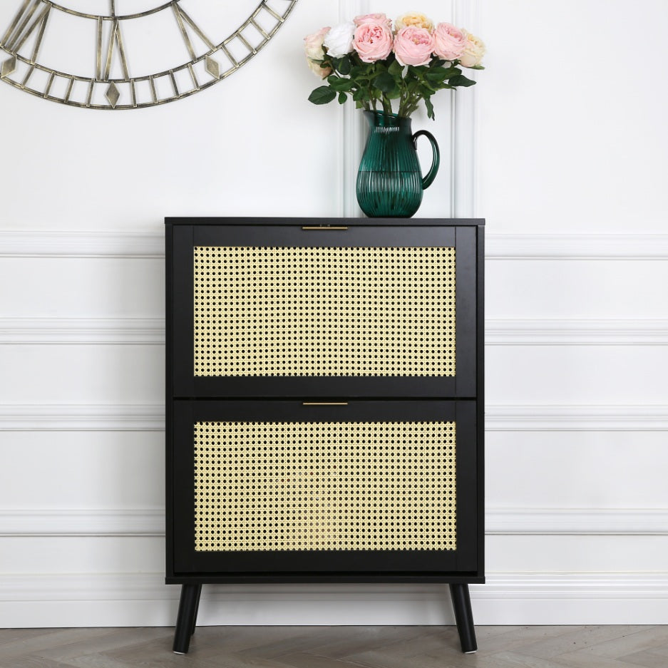 Craven - Shoe cabinet with Cane Front - Black