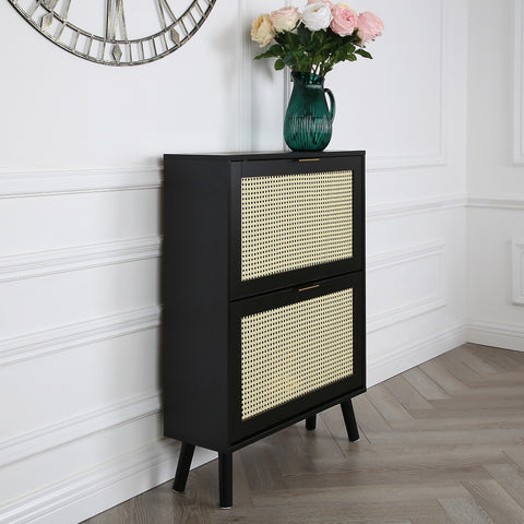 Craven - Shoe cabinet with Cane Front - Black