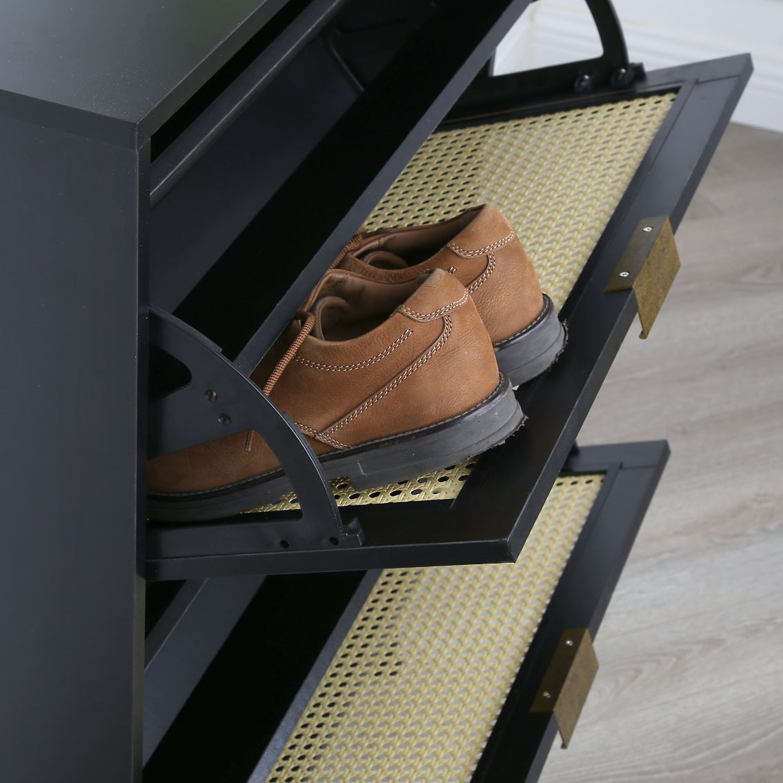 Craven - Shoe cabinet with Cane Front - Black