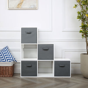 Jane 1-2-3 Ladder Bookcase – White with Storage Baskets