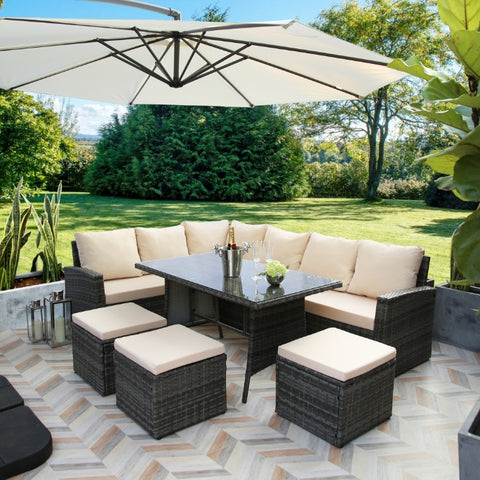 Pelias - Rattan Corner Sofa & Dining Set - 9 Seater