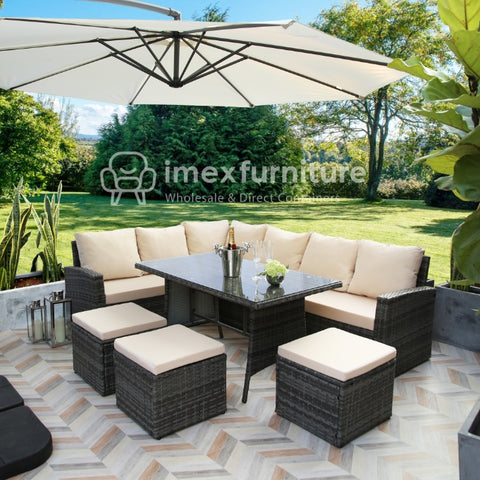 Pelias - Rattan Corner Sofa & Dining Set - 9 Seater