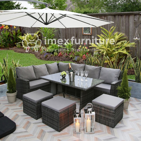 Pelias - Rattan Corner Sofa & Dining Set - 9 Seater