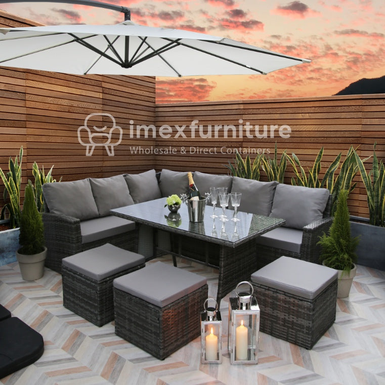 Pelias - Rattan Corner Sofa & Dining Set - 9 Seater