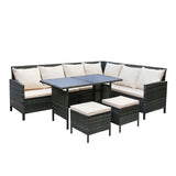 Thalia - Garden Corner Sofa Set with Cushions and Rug - 9 Seater Rattan Dining Set
