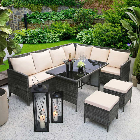 Thalia - Rattan Corner Sofa & Dining Set - 9 Seater