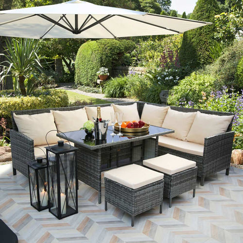 Thalia - Rattan Corner Sofa & Dining Set - 9 Seater