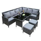 Thalia - Garden Corner Sofa Set with Cushions - 9 Seater Rattan Dining Set